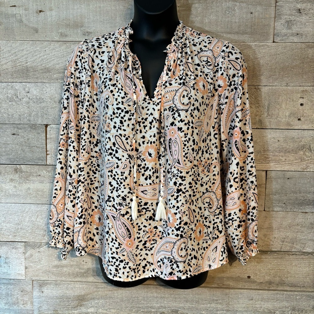 Nanette Leopore women’s plus paisley long-sleeved pullover tied blouse size 2X
